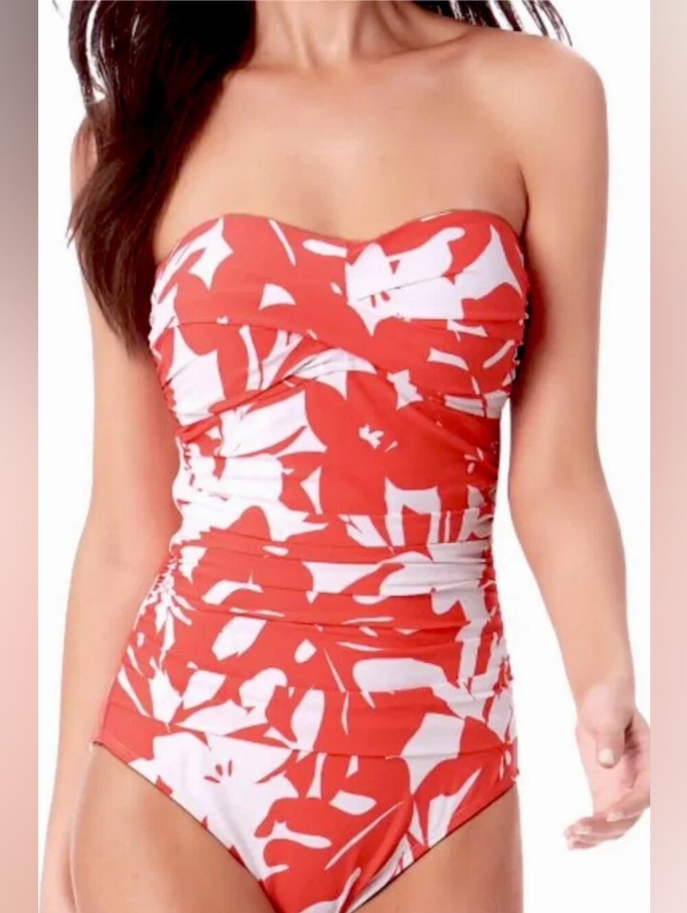 NWT Anne Cole Twisted Front One Piece Swimsuit - Coral - 12